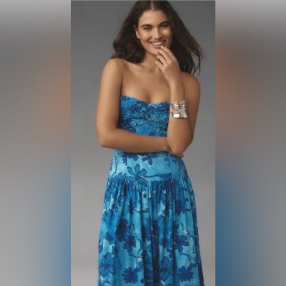 Moon River Shirred Drop-Waist Midi Dress Size Medium - Picture 4 of 14